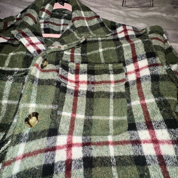 Plaid Green and Red Pea Coat - Picture 11 of 14
